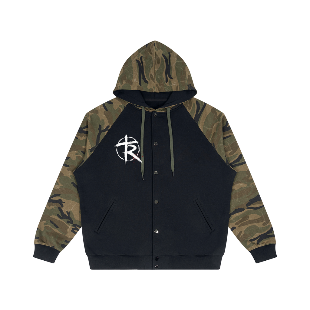 Unisex Camo-Splice Raglan Zip Hoodie