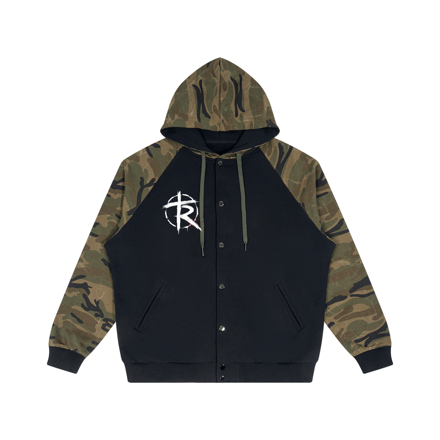 Unisex Camo-Splice Raglan Zip Hoodie